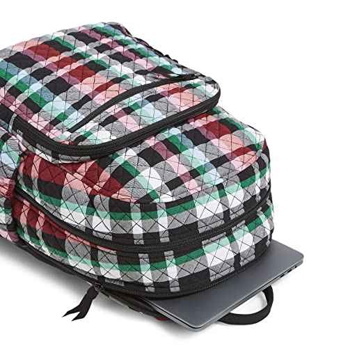 Vera Bradley Women's Cotton Campus Backpack, Ribbons Plaid - Recycled Cotton, One Size