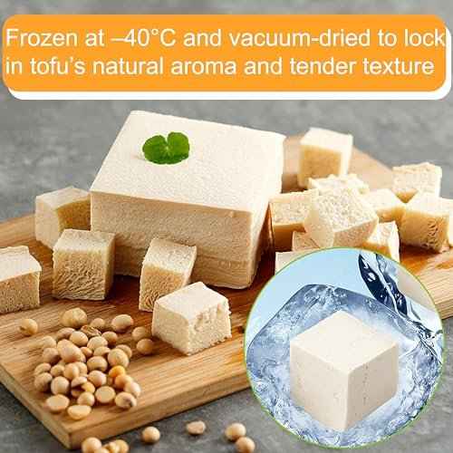 6.5oz Freeze Dried Tofu Cubes ? 1cm Bite-Sized High Protein Dehydrated Tofu ? Instant Vegan Food for Ramen Toppings, Miso Soup, Hiking & Emergency Keto Meals