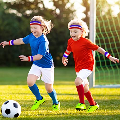 Hungdao 6 Pcs Sports Sweatbands Set with Red White Blue Variation