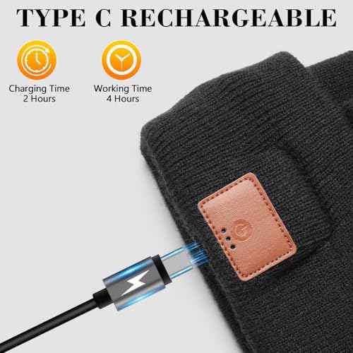 RANCOVY LED Beanie with Light, Unisex USB Rechargeable Headlamp Beanie Flashlight Beanie Hat for Men Women