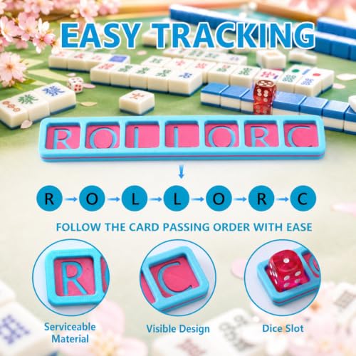 Mahjong Charleston Tracker with Die - Blue and Pink, Portable Mahjong Tool for Card Passing Sequence - Variation 1