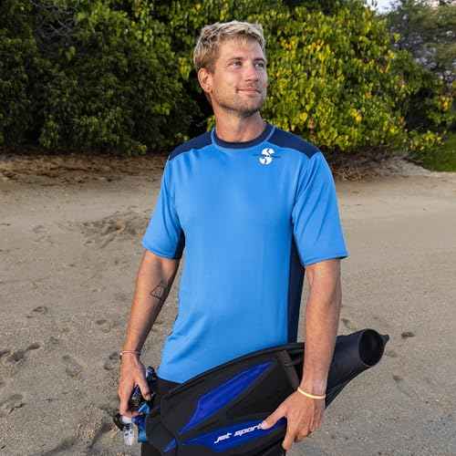 SCUBAPRO Men's Channel Flow UPF 50 Rash Guard Diving Shirt, Short-Sleeve, Aegean Blue