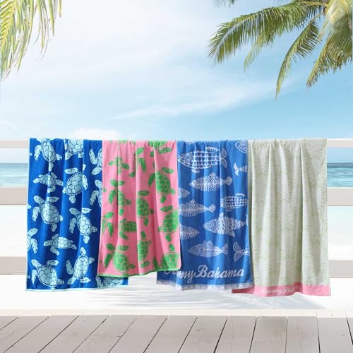 Beach Towel Set 2 Pack Cotton Velour Blue - Oversized, Soft & Absorbent
