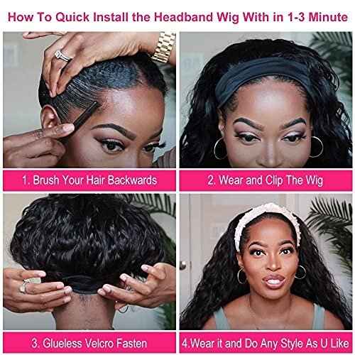 10 Inch Curly Headband Wig Human Hair Natural Color Glueless Headband Wigs for Women None Lace Front Wigs With Headband Attached Human Hair Wigs