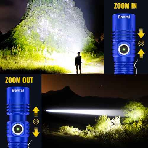 Rechargeable Tactical Flashlights, High Lumens Small Mini USB-C LED Flashlight, Compact EDC Flash Light, 4 Modes&Memory Function, Waterproof Pocket Lights for Home,Camping,Emergency (1, Blue)