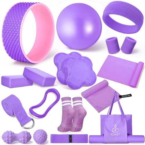 Purple Yoga Starter Kit for Women - 17-Piece Pilates & Fitness Equipment Set
