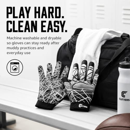 Cutters Football Gloves Game Day Receiver Gloves with Silicone Grip - Black & White, Small