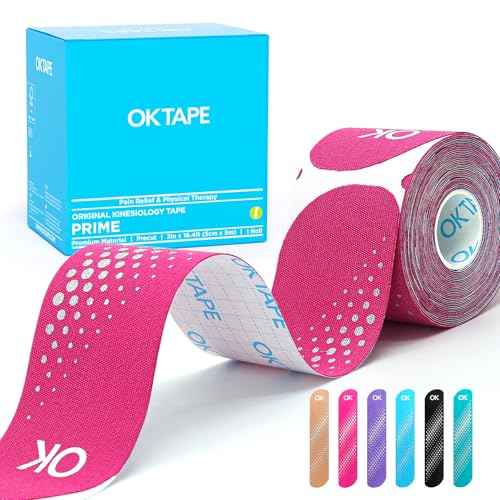 OK TAPE Synthetic Kinesiology Tape Precut Strips, Waterproof Kinesiology Athletic Tape for Joint & Muscle Support, Reflective and Durable Tape, 2in¡¿16.4ft Roll 20PCS | Pink