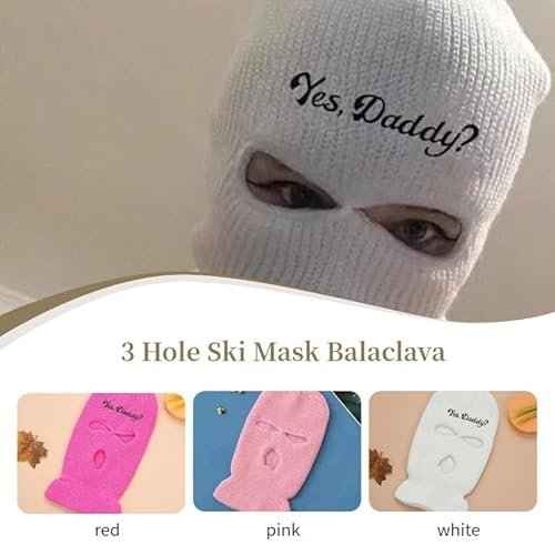 3 Hole Ski Mask, Winter Full Face Cover Knit Beanie for Women,Yes Daddy Balaclava