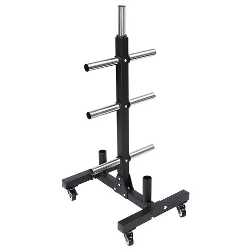 Gym Rolling Olympic Bumper Weight Plate Tree, Commercial Vertical Storage Rack With Barbell Holders Transport Wheels Load 1102.3lbs Capacity For Home Hotel Gym School