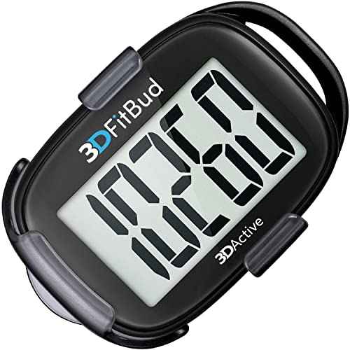 3DFitBud Simple Step Counter Walking 3D Pedometer by 3DActive with Clip, Lanyard Accurate Step Tracker Large Display, Easy to Use for Kids Men Women Adult Seniors Daily Step Tracking - A420S
