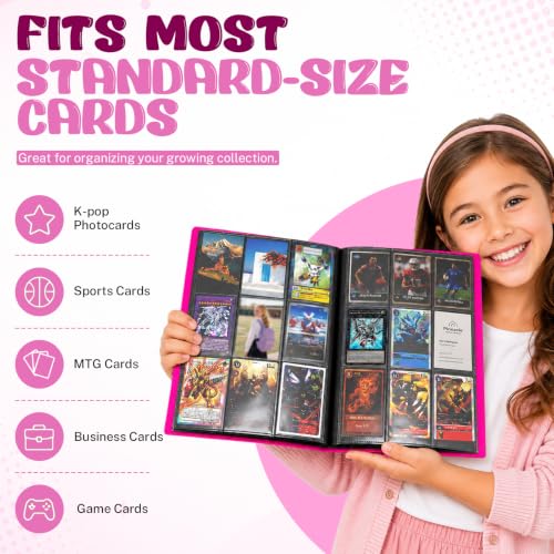 Rose Red Trading Card Binder, 9-Pocket 20 Pages Holds 360 Cards for MTG TCG