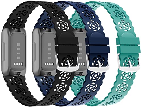 3-Pack Slim Silicone Bands for Fitbit Inspire 3/2/HR - Rose, Black, Navy Blue