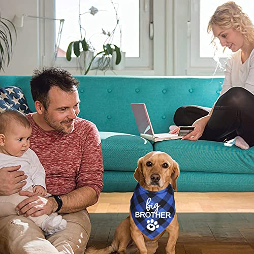 Pregnancy Announcement Dog Bandana - Blue and Pink Big Brother Big Sister Plaid for Dogs (Variation of THIS listing)