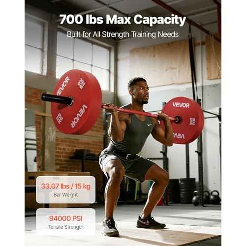 VEVOR 4FT/6FT/7FT Barbell Bar, Fits 2-Inch Weight Plates, Chrome Plated Barbell Bar with Knurled Grip for Strength Training, Weightlifting, Squat, Deadlift, Bench Press, Curl, Overhead Press, 500lbs/700lbs/1000lbs Capacity