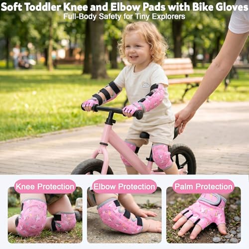 Pink Unicorn Toddler Knee & Elbow Pads Set with Bike Gloves - XS (2-4 Years)