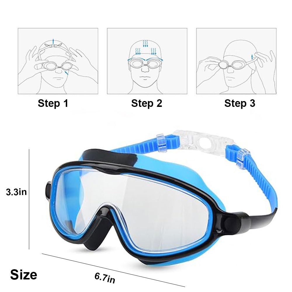 Fodeuxp 2025 New HD Children's Large Frame Waterproof and Anti-fog Swimming Goggles, Wide View Swim Goggles for Kids 3-15 (Purple&Pink)
