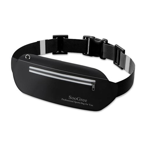 SooGree Running Waist Pack for Men Women, Lightweight Waterproof Sports Belt Bag, Phone Running Pouch, Night Reflective Fitness Storage Bag for Running Cycling Hiking Traveling (Black)