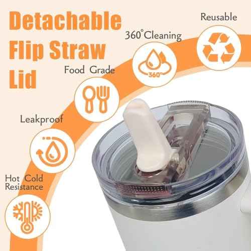 2 Pack 40 oz Tumbler Detachable Flip Straw Lid Replacement Fit for Stanley Quencher ProTour,Leak Proof Lid Compatible with Stanley Cup,No Spill Flip Top Tumbler Cover for Stanley Cup Accessories