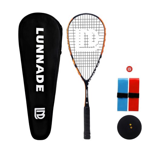 LUNNADE Carbon Squash Racket, Lightweight Tear Drop Squash Racquet with Ball Overgrip Damper and Bag