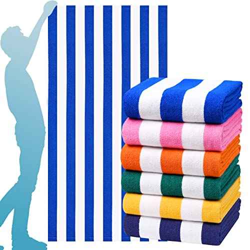 6 Packs Oversized 72x40 Inch Stripe Beach Towel Thin Set Extra Large XL Big Clearance Accessories Essentials Soft Super Absorbent Pool Travel Bath Swim Camping Towels Bulk Men Women Adults Gift