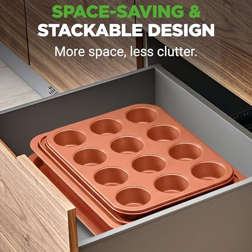 NutriChef 10-Piece Copper Bakeware Set - Non-Stick Oven Baking Pans