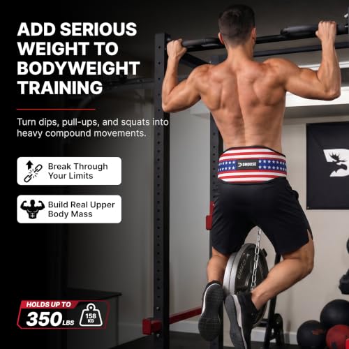 American DMoose Fitness Dip Belt for Weightlifting & Pull-Ups, 36-Inch Steel Chain, Neoprene Padding Supports 350lbs