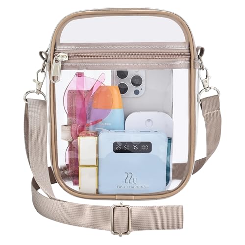 Mini Khaki Clear Purse for Women Stadium Approved Hobo Shoulder Bag