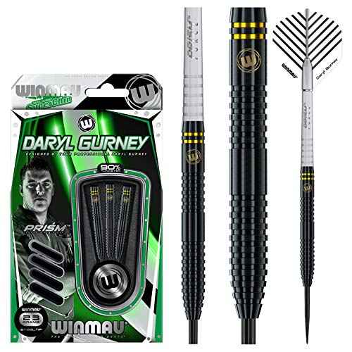Winmau Daryl Gurney Black Special Edition Tungsten Steeltip Darts Set 23g with Player Flights and Prism Shafts (Stems)