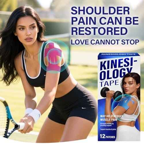 12 PCS Kinesiology Tape for Shoulder,Shoulder Pain Relief Tape, Original Cotton Knee Pain Relief Tape, Flexible and Durable Athletic Tape for Pain Support and Muscle Movement