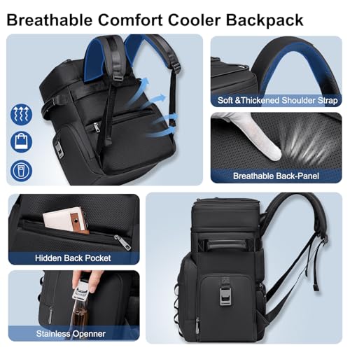 Weitars Insulated Cooler Backpack Waterproof Soft Bag 31L Black
