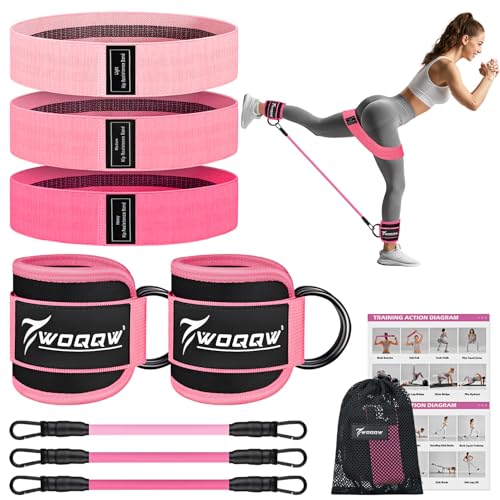 Pink Ankle Resistance Bands Set with Cuffs & Booty Bands for Legs & Glutes