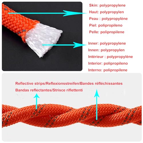 Marine Rope with Hook 3/8 Inch x 32 Feet Floating Reflective Red - Durable & Buoyant
