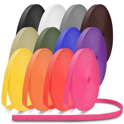 60 Yards Nylon Webbing 3/8",3/4",1",1.5" Webbing 12 Rolls Webbing Strap for Indoor or Outdoor Gear, DIY Crafting, Repairing,12 Colors