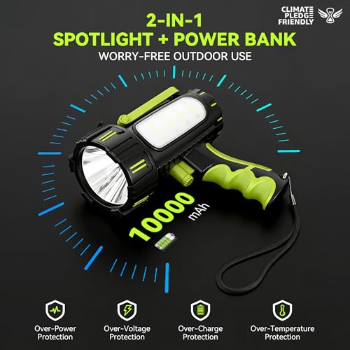 Rechargeable Spotlight Flashlight 100000 Lumens Green 1 Pack - High Power Searchlight