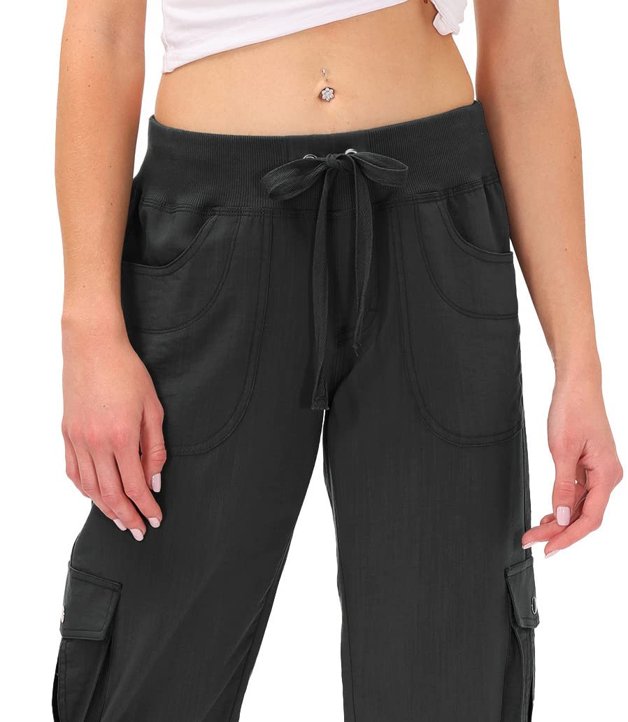MoFiz Womens Capris with Pockets Loose Fit Casual Capri Pants Dressy Lightweight Ladies Baggy Cargo Pants for Hiking Dark Grey XL