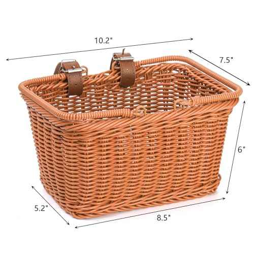 ZEAYEA Cute Small Bike Basket, Front Bicycle Basket with Adjustable Leather Straps, Water Resistant Hand-Woven Bike Basket for Boys Girls, Suitable for Balance Bike, Tricycle, Scooter, Most Bicycles