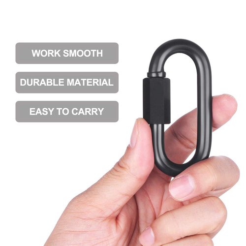 BEWISHOME D Shape Locking Carabiner,Black Quick Links,Durable Chain Links,Heavy Duty Chain Connector,Black M8 HDK03H
