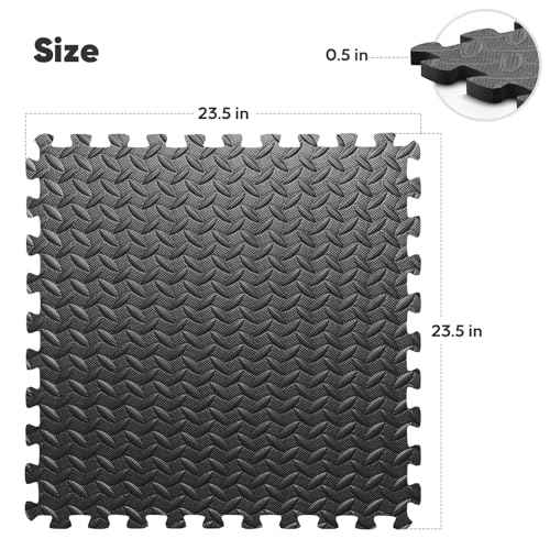 Home Gym Mat, Puzzle Exercise Mat, EVA Interlocking Foam Floor Tiles for Home Workout Equipment and Kids' Play Areas - Black, 24 in x 24 in x ¨ö in - 12 Tiles (Black, 12 Pack, 48 SQ FT)