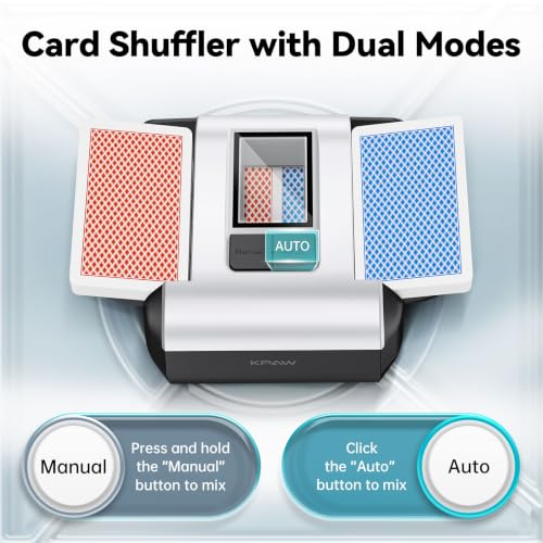 KPAW Card Shuffler - Automatic & Manual, 1-2 Decks, Rechargeable, White / Medium