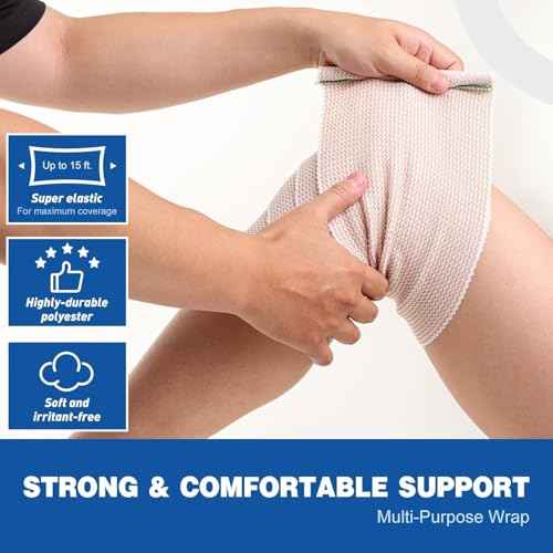 AZEN Premium 10 Pack Elastic Bandage Wrap 6 Inch, Compression Wrap Bandage for Legs, Lymphedema Wraps for Legs, Ankle, Knee, Tummy