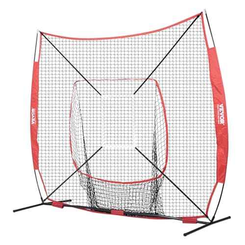 VEVOR Softball Practice Net, Portable Baseball Training Net for Hitting, Batting, Catching, Pitching - Backstop Equipment with Bow Frame, Carry Bag, Strike Zone, Batting Tee