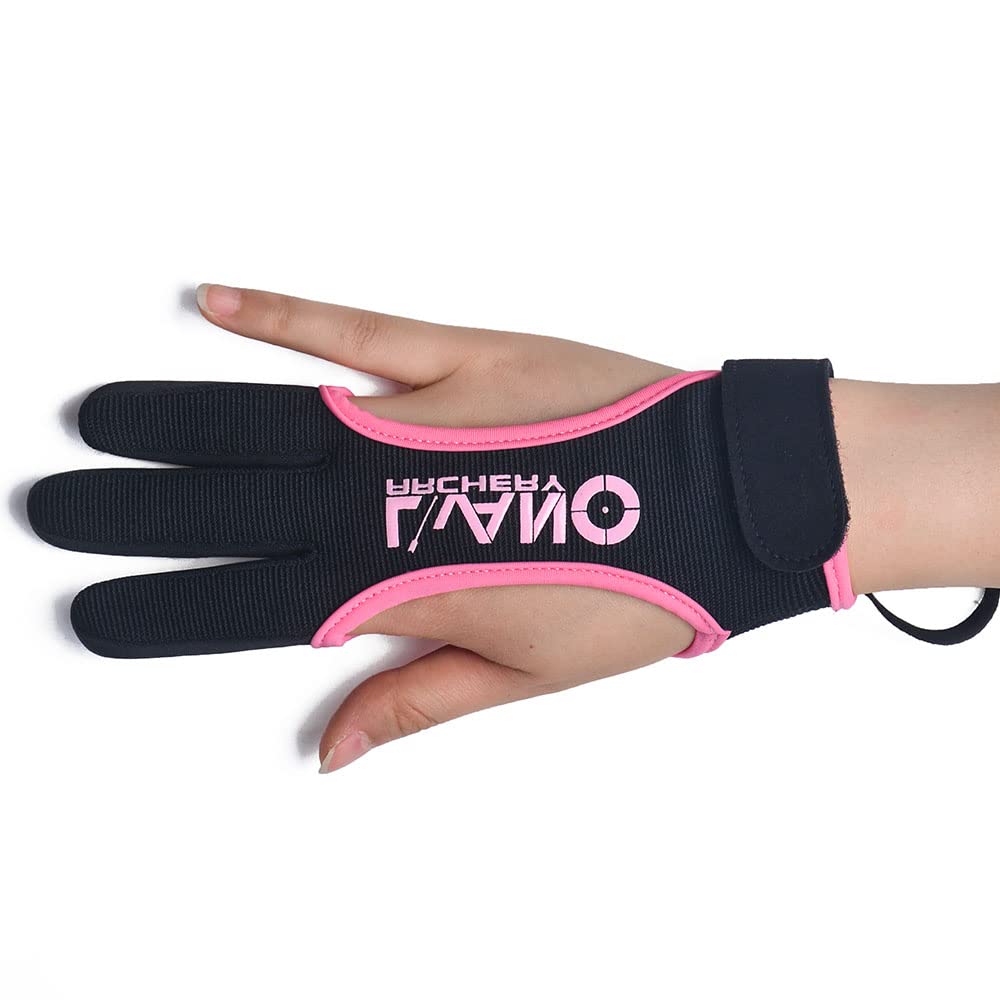 LWANO Archery Gloves Leather Practice Hunting Three Finger Protector for Youth Adult Beginner (Pink, Medium)