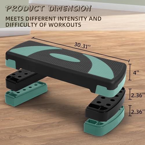 Fitvids Step Aerobic Platform, 31" Exercise Step with 3 levels Adjustable Height, 4 Stackable Risers, Fitness Training Workout Stepper for Home Gym, Cardio Strength, Black & Blue