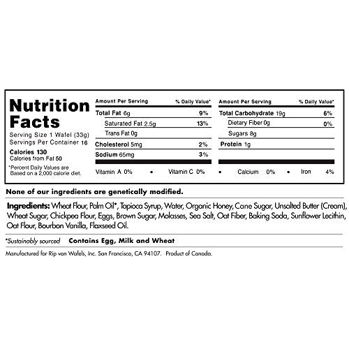 Rip Van Wafels Honey Oats Snack Wafels 1.2oz Pack of 16 - Crispy Handmade Treats