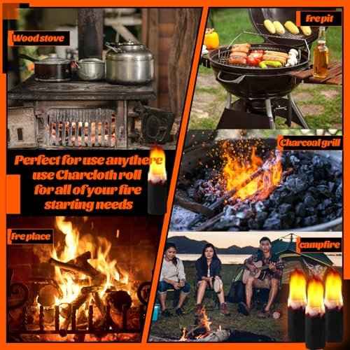 8 Rolls Camping Fire Starter Char Cloth Hand Made Emergency Fire Starter Refills for Bushcraft Hunting Outdoors Camping Survival