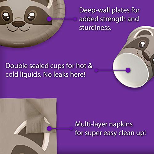 Raccoon Party Supplies Set Plates Napkins Cups for 16 Guests - Birthday Galore