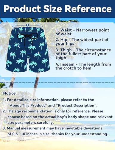 Kids Boys Swim Trunks with Compression Liner - Navy Green Coconut Palms, 14-16 Years