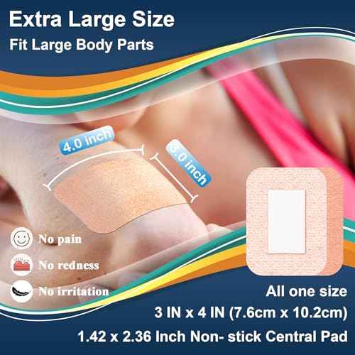 Silicone Adhesive Bandages Extra Large Size for Sensitive Fragile Skin 3"x4" 15 Counts Flexible Fabric Latex Free Hypoallergenic Breathable Bandages for Adhesive Allergy Wounds