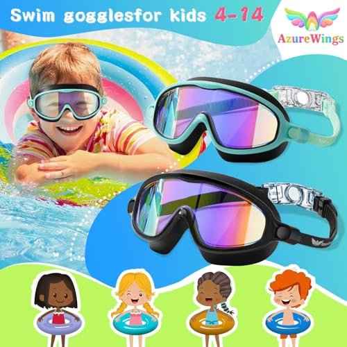 2 Pack Swim Goggles for Kids, No Leak Anti-Fog Anti-UV Swimming Goggles for Boys Girls Children 4-14